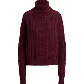 Ralph Lauren Cable-Knit Cotton Turtleneck Sweater - Burgundy - XL