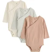Lindex 3-Pack Solid Wrap Bodysuits - Khaki green - 62