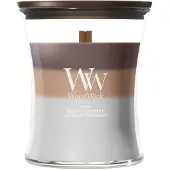 Woodwick Trilogy Radiant Cashmere tuoksukynttilä sisältää puusydämen 275 g
