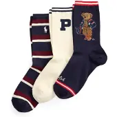 Ralph Lauren Polo Bear Striped Sock 3-Pack - Navy - 38-42
