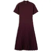 Tommy Hilfiger Gold Button High-Nk S/S Dress - Burgundy - S