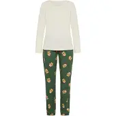 LASCANA Pyjama cappuccino / tummanvihreä / punainen / valkoinen