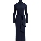 Ralph Lauren Tie-Front Turtleneck Dress - Navy - S