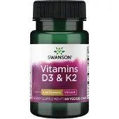 Swanson Health D3- ja K2-vitamiinit - 60 Veg-kapselia