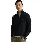 Ralph Lauren Mesh-Knit Cotton Quarter-Zip Sweater - Black - L