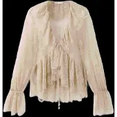 Mango Lace Frill Blouse - Beige - S