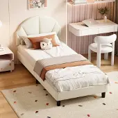 Rosahqnda Lasten sänky sälepohjalla, 90x190 cm, säädettävä sängynpääty, beige, sametti, ilman patjaa