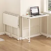 24hShop Kokoontaitettava työpöytä pyörillä ja kokoontaitettavalla pöytätasolla 120x60cm - Valkoinen