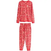 Next Pitkä pyjama 'Christmas' beige / punainen
