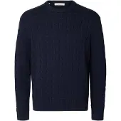 Selected Slmbraun Knit Cable Crew Noos - Navy - M