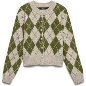 Vero Moda Vmhalo Ls O-Neck Argyle Cardigan Boo - Beige - XL