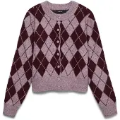 Vero Moda Vmhalo Ls O-Neck Argyle Cardigan Boo - Burgundy - M