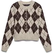 Vero Moda Vmhalo Ls O-Neck Argyle Cardigan Boo - Beige - S