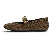 FitFlop for woman. ADQ-E76 Delicato Mary Jane Ballet Flats in Brown, for Delicate Skin (38), Beige, Split Leather, Buckle, Casual, Animal Pr