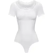 Cfab Muotoileva body 'Lace T-Shirt Bodysuit Sculpting Shapewear with String' valkoinen