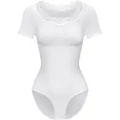 Cfab Muotoileva body 'Lace T-Shirt Bodysuit Sculpting Shapewear with slip' valkoinen