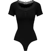 Cfab Muotoileva body 'Lace T-Shirt Bodysuit Sculpting Shapewear with String' musta