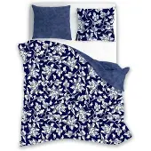 4sleep Satiinipussilakanasetti 140x200 Milagro Flowers Leaves Vaaleansininen Kaksipuolinen