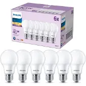 Philips Lamppu 40W A60 E27 x6, 4,9 W, 40 W, E27, 470 lm, 15000 h, Lämmin valkoinen