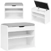 Modernhome Shoe Cabinet with Opening Seat 2 Shelves White ModernHome