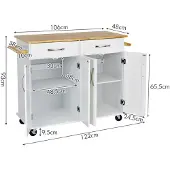 ProMotion Keittiösaari pyörillä 122x48x93cm, valkoinen/vaaleanruskea väri