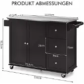 ProMotion Keittiösaareke pyörillä 135x45,5x91,5cm, tummanruskea/hopeanvärinen