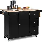 ProMotion Keittiösaari pyörillä 136x76x91cm, musta/vaalea ruskea