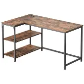 Songmics Kulmapöytä 120x80x76 cm Ruskea puu ja teräs