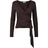 Pieces Pcester Ls Wrap Top Mwa Jrs - Brown - M