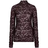 Dante6 -Irony Lace Turtle Neck Top - Burgundy - S