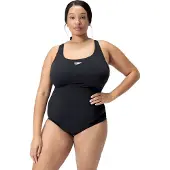 Speedo Plus Size Endurance+ Medalist Swimsuit - Black - 44