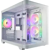 Fortron S380-WA white midi tower computer case with curved glass and 3x 120 mm ARGB fans and tempered glass 2 pieces (POC0000244)