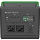 APC OffGrid 738 Wh, kannettava sähköasema, 2x Schuko, 3x USB-A 12+12+18W, USB-C PD 100+18W, musta/vihreä