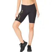 2XU Women's Light Speed Mid-Rise Compression Shorts Black/Gold Treenishortsit XS