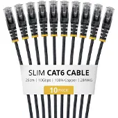 StarTech.com 25cm Black Slim CAT6 Cable (N6PAT25CMBKS10PK)
