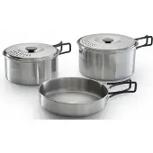 Campingaz 2197184 compact 5-piece stainless steel camping cookware set (2 pots + 2 strainer lids + frying pan)