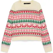 Vero Moda Neulepaita 'VMNEWCHRISTMAS' beige / smaragdi / melooni
