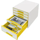 Leitz Wow Desk Cube 5 Drawers 1 Large And 4 Small Buc Drawers Valkoinen