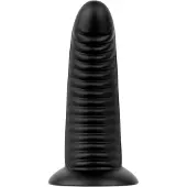 BUTTR Double Ribbed - jättiröyhelöinen anustappi (musta) - 26 cm