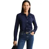Gant for woman. 4300486 Navy blue poplin Slim Fit shirt (38), Casual, Cotton, Classic, Long sleeve