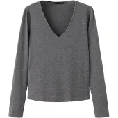 Mango Fitted V-Neck T-Shirt - Grey - S