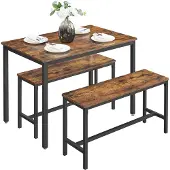 Songmics Ruokailuryhmä, pöytä 110 x 70 x 75 cm, penkit 97 x 30 x 50 cm, ruskea/musta