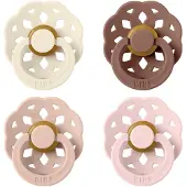 BIBS Pacifier Boheme 4 Pack Latex Size 1 Ivory Blush Woodchuck Bl