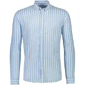 Lindbergh Wide Striped Cotton/Linen Shirt L/S - Blue - XXL