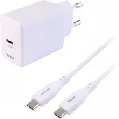 Deltaco USB-C-seinälaturi 30 W - 1.5m - valkoinen