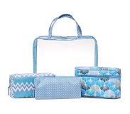Studio 4-part cosmetic bag set in blue and transpa