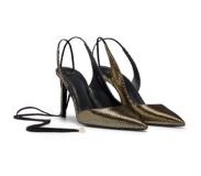HUGO BOSS Metallic-effect leather slingback pumps with wraparound ankle straps
