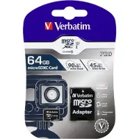 Verbatim 64GB MicroSDHC -muistikortti, UHS-1 V30 U3, jopa 90/45 MB/s, SD-adapterilla