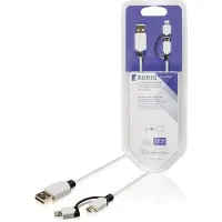 DeLOCK 2-in-1 Synkronointi- ja Latauskaapeli USB A Uros - Micro B-Uros 1.00 m Valkoinen + Lightning-Sovitin
