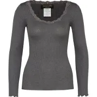 Rosemunde Rwbabette Silk Ls U-Neck Lace T-Shirt - Grey - M